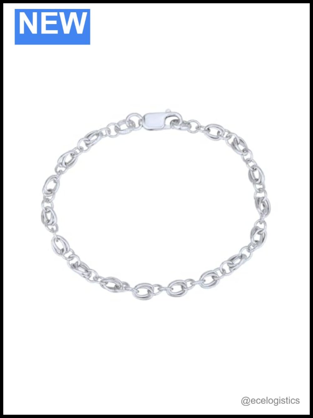Genuine Sterling Silver Rhodium Plated Fancy Link Chain Bracelet 7.5"